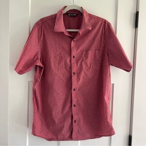 Travis Mathew Red Patterned Button-Up Short Sleeve Pocket Shirt,‎ Size Large
